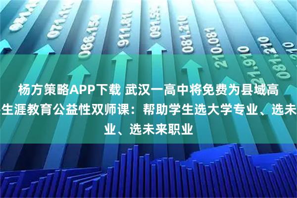 杨方策略APP下载 武汉一高中将免费为县域高中提供生涯教育公益性双师课：帮助学生选大学专业、选未来职业