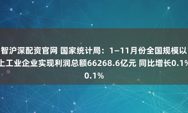 智沪深配资官网 国家统计局：1—11月份全国规模以上工业企业实现利润总额66268.6亿元 同比增长0.1%
