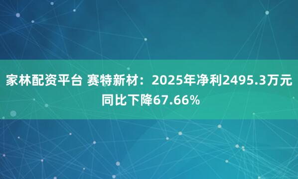 家林配资平台 赛特新材：2025年净利2495.3万元 同比下降67.66%